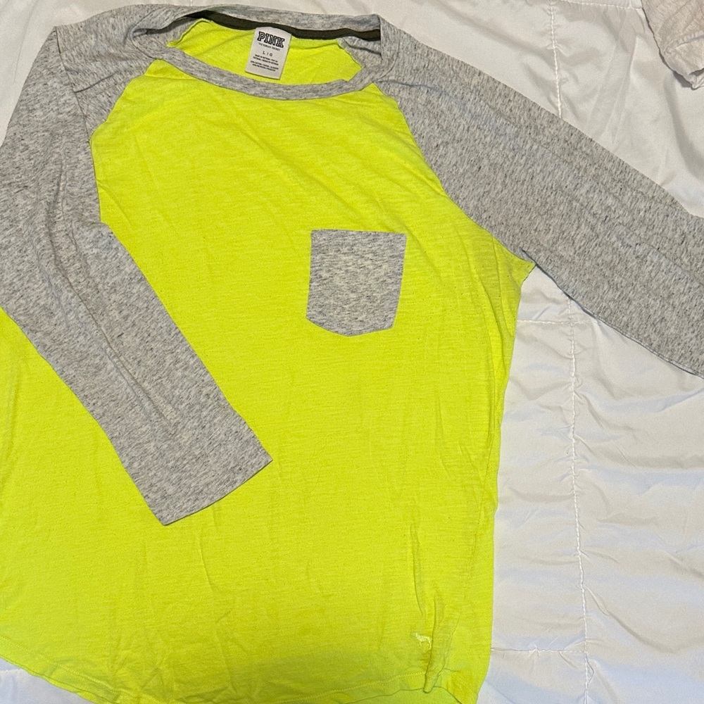 Victoria's Secret Neon Yellow and Gray Long Sleeve Tee